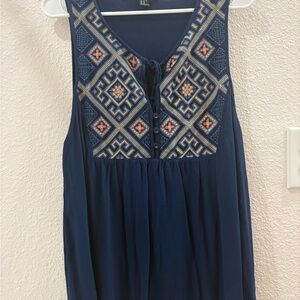 Forever 21 Navy Embroidered Sleeveless Blouse